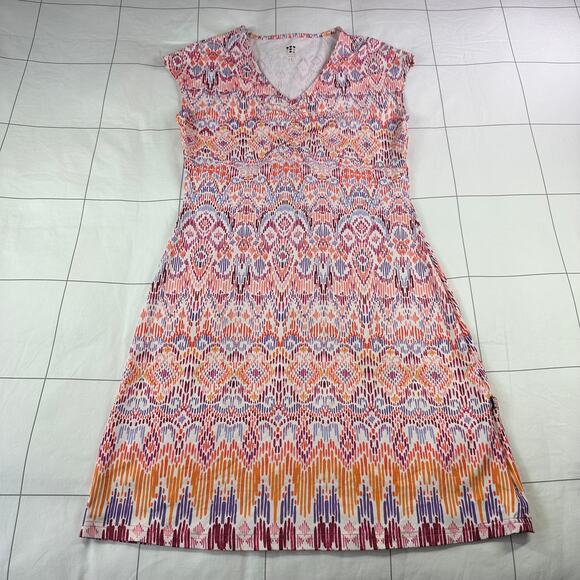 Title Nine Dress Womens Medium Pink Orange Dream Diamelete Nylon Athletic V Neck - Picture 1 of 10